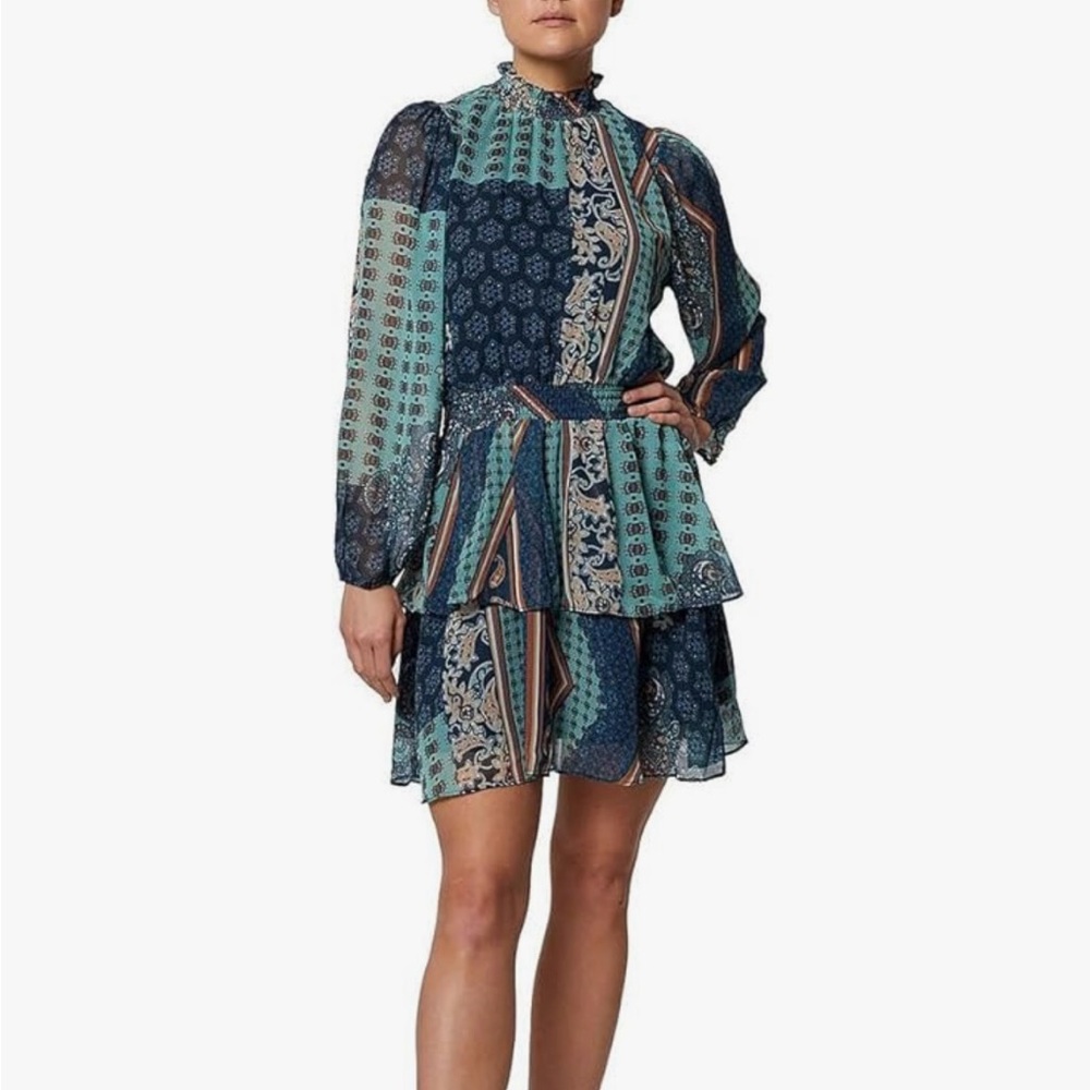 Laundry by Shelli Segal Women's Long Sleeve High Neck Tiered Dress